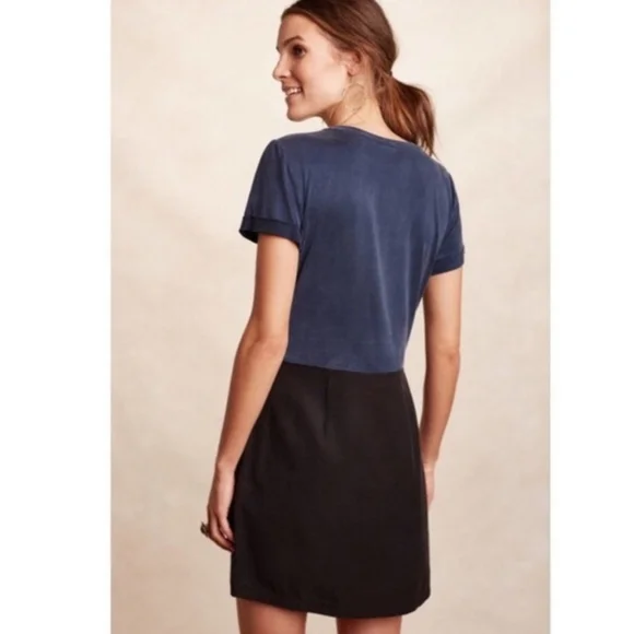 Anthropologie Dolan Colorblock Shift Dress Navy Blue Black Medium Petite - Picture 2 of 11